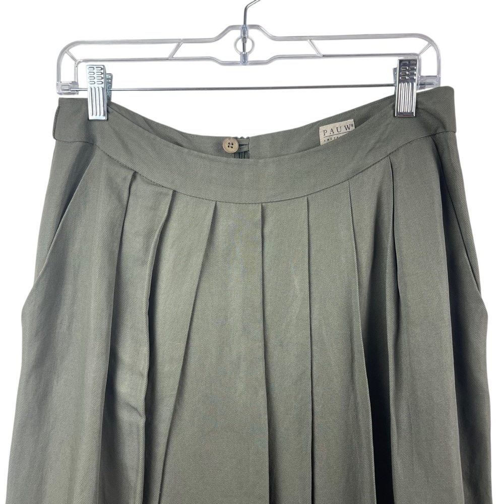Pauw Amsterdam Women's MIDI Skirt Green Pleated Pockets Lagenlook Sz 2 - Picture 5 of 11